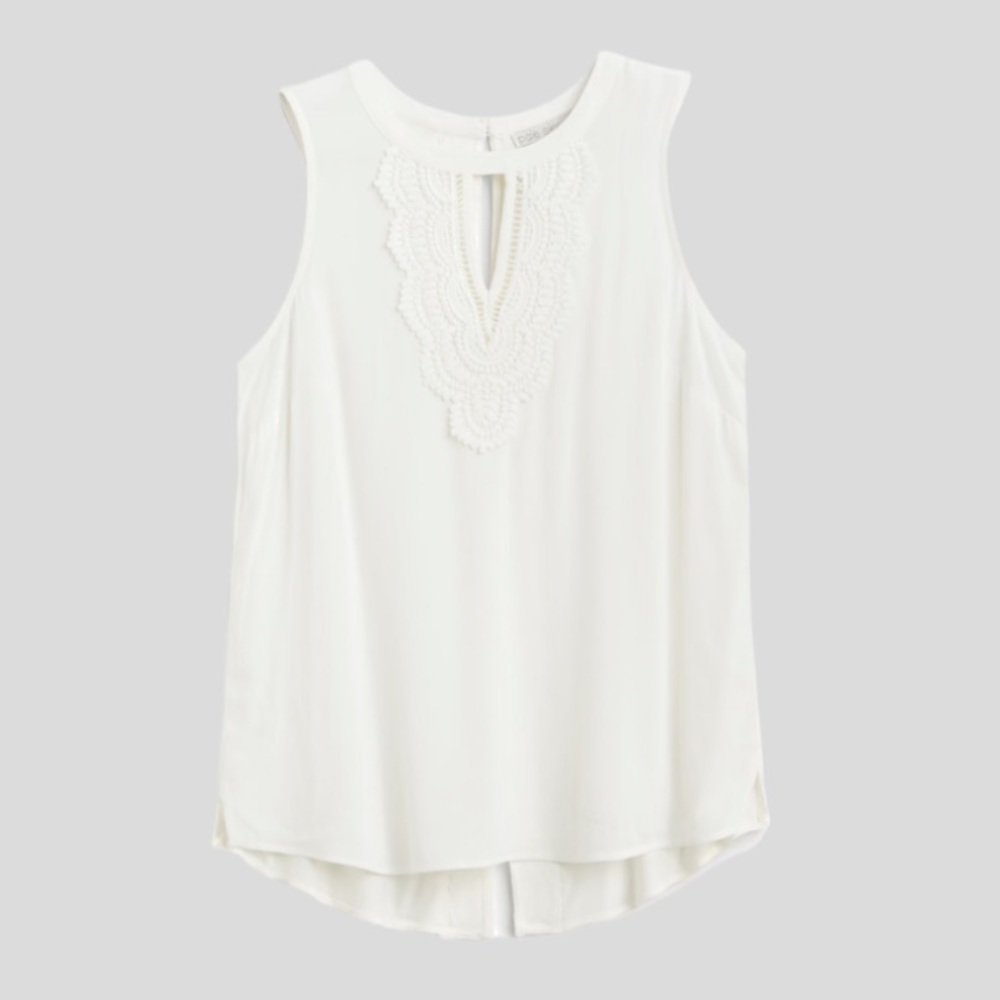 Pale Sky (Daniel Rainn) Keyhole Crochet White Sleeveless Embroidered Top Size M